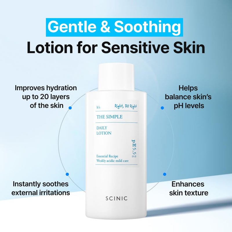 SCINIC The Simple Daily Lotion | Vegan Face Lotion for Sensitive and Irritated Skin | pH-Balanced Moisture Lotion with Madecassoside & Aloe Vera Leaf Juice | Korean Skin Care (4.9 fl.oz) - Image 3